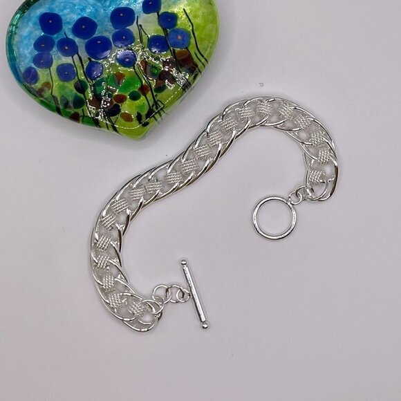 Sterling Silver 925 Weave and Chain Bracelet #1131 - Picture 4 of 10